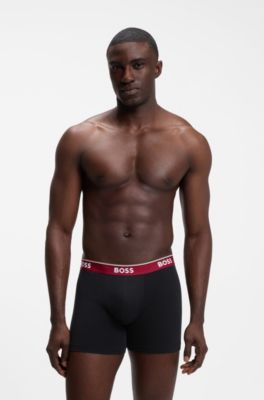 Three-pack of stretch-cotton logo-waistband boxer briefs, Black