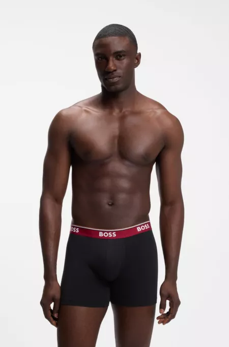 Lot de trois boxers longs en coton stretch avec taille logotée