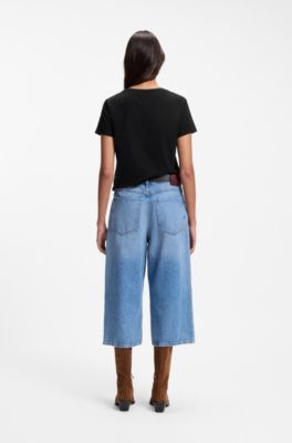 Slim-fit T-shirt in cotton with embroidered logo, Black