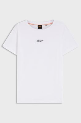 Slim-fit cotton T-shirt with handwritten logo embroidery, White