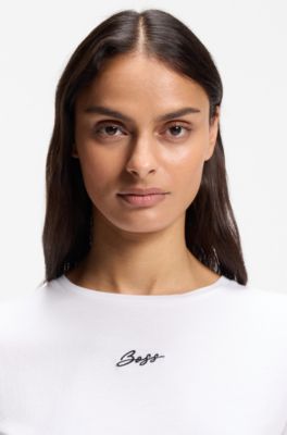 Slim-fit cotton T-shirt with handwritten logo embroidery, White