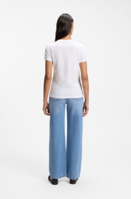 Slim-fit cotton T-shirt with handwritten logo embroidery, White
