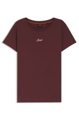 Slim-fit T-shirt in cotton with embroidered logo, Dark Brown