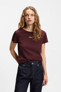 Slim-fit T-shirt in cotton with embroidered logo, Dark Brown