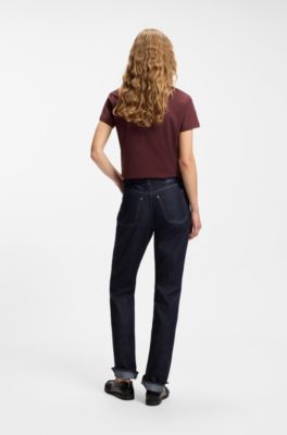 Slim-fit cotton T-shirt with handwritten logo embroidery, Bordeaux
