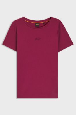 Slim-fit cotton T-shirt with handwritten logo embroidery, Dark Red