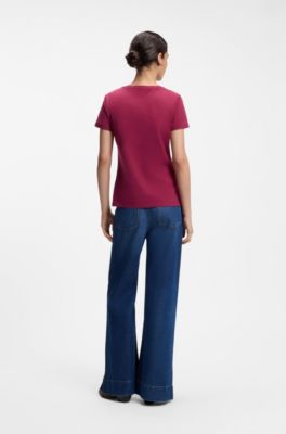Slim-fit cotton T-shirt with handwritten logo embroidery, Dark Red