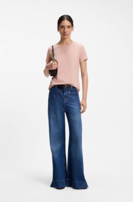 Slim-fit cotton T-shirt with handwritten logo embroidery, Light Pink