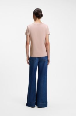Slim-fit cotton T-shirt with handwritten logo embroidery, Light Pink