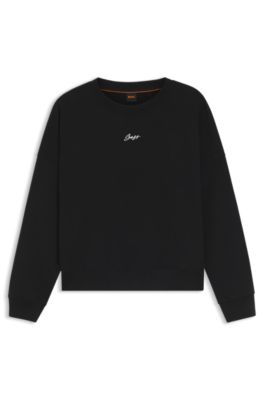 Cotton-terry sweatshirt with handwritten logo, Black