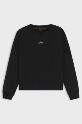 Cotton-terry sweatshirt with handwritten logo, Black