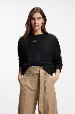 Cotton-terry sweatshirt with handwritten logo, Black