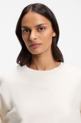 Cotton-terry sweatshirt with handwritten logo, Natural