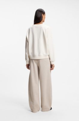 Cotton-terry sweatshirt with handwritten logo, Natural