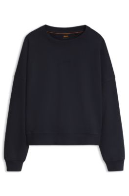 Cotton-terry sweatshirt with handwritten logo, Dark Blue