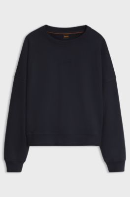 Cotton-terry sweatshirt with handwritten logo, Dark Blue