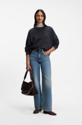 Cotton-terry sweatshirt with handwritten logo, Dark Blue