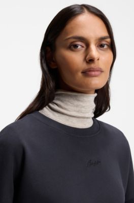 Cotton-terry sweatshirt with handwritten logo, Dark Blue