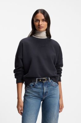 Cotton-terry sweatshirt with handwritten logo, Dark Blue