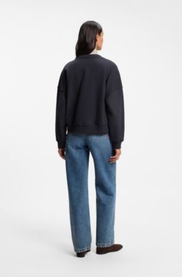 Cotton-terry sweatshirt with handwritten logo, Dark Blue