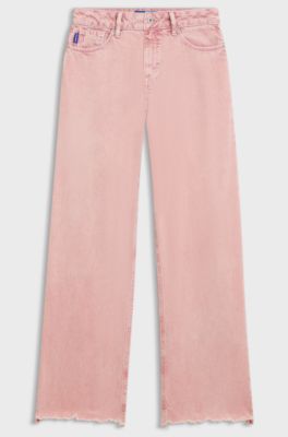 Jeans loose fit en denim rosa con bajos deshilachados, Rosa claro