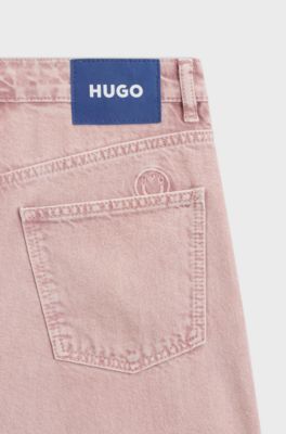 Jeans loose fit en denim rosa con bajos deshilachados, Rosa claro