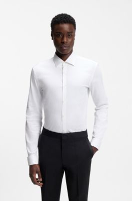 Slim-fit shirt in stretch cotton, White