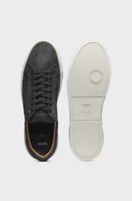 Gary trainers in velour-effect suede, Dark Grey