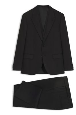Three-piece slim-fit suit in twill fabric, Black