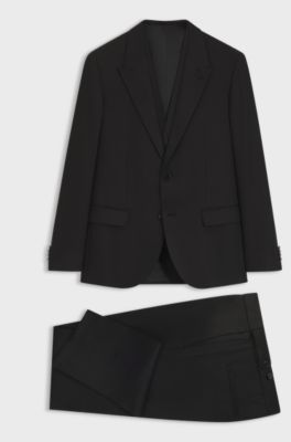 Three-piece slim-fit suit in twill fabric, Black