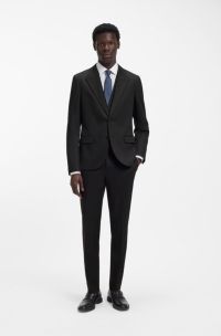 Three-piece slim-fit suit in twill fabric, Black