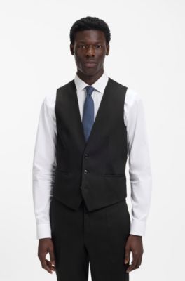 Three-piece slim-fit suit in twill fabric, Black