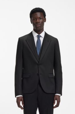 Three-piece slim-fit suit in twill fabric, Black