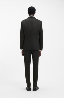 Three-piece slim-fit suit in twill fabric, Black