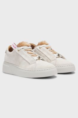 BOSS x Steiff suede trainers with mohair trims, Natural