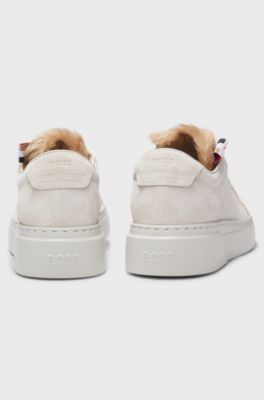 BOSS x Steiff suede trainers with mohair trims, Natural