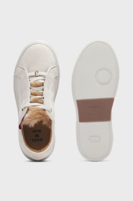 BOSS x Steiff suede trainers with mohair trims, Natural