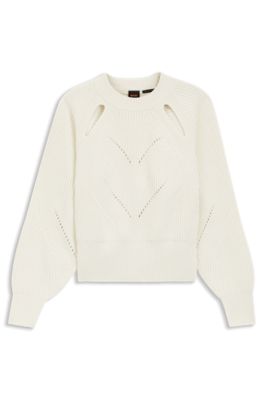 Relaxed-fit sweater with open-work knit, White
