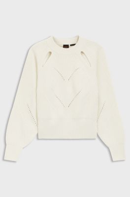 Relaxed-fit sweater with open-work knit, White