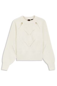 Relaxed-fit sweater with open-work knit, White