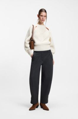 Relaxed-fit sweater with open-work knit, White