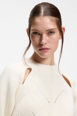 Relaxed-fit sweater with open-work knit, White