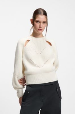 Relaxed-Fit Pullover mit Lochstrickmuster, Wei&szlig;