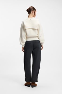 Relaxed-fit sweater with open-work knit, White