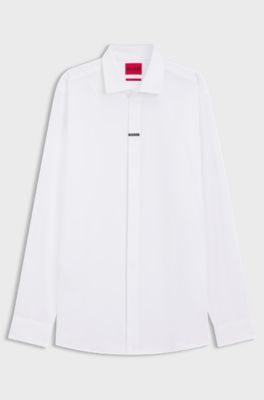 Camicia modern fit in cotone elasticizzato con allacciatura nascosta, Bianco