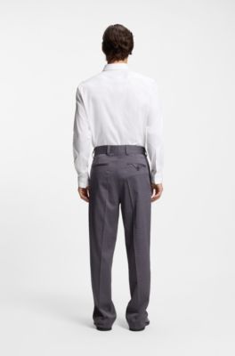 Camicia modern fit in cotone elasticizzato con allacciatura nascosta, Bianco