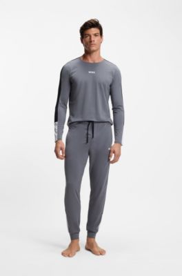 Cotton-blend pyjama set with contrast inserts, Grey