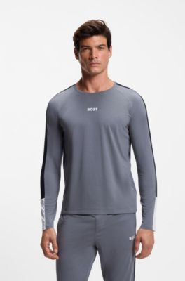 Cotton-blend pyjama set with contrast inserts, Grey