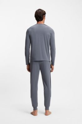 Cotton-blend pyjama set with contrast inserts, Grey