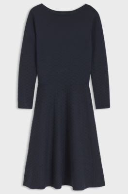 Patterned boat-neck dress in a stretch knit, Dark Blue